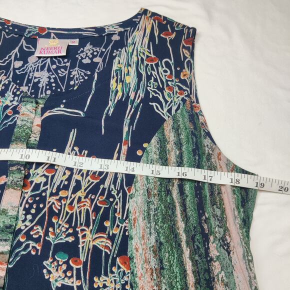 Neeru Kumar Artsy Floral Abstract Sleeveless Flowy Midi Dress Medium Boho Hippie - Picture 9 of 11